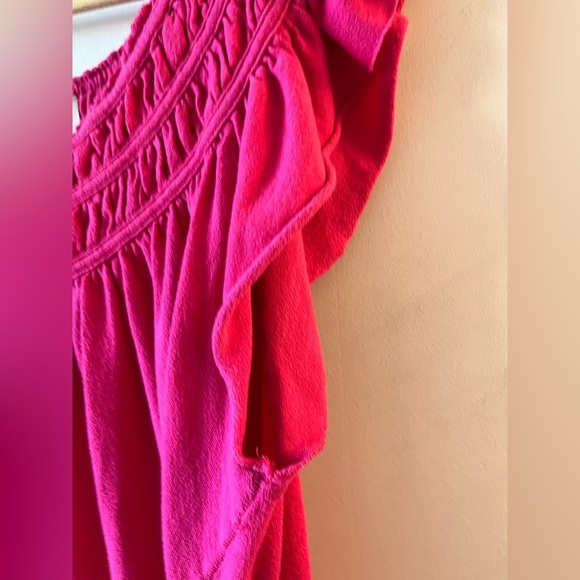 Free People We The Free Pink Smocked off the shoulder top size m - Picture 5 of 8